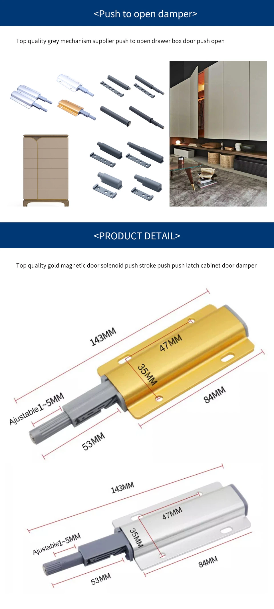 Damper Buffer System Magnetic Cabinet Door Catch Push to Open Soft Close